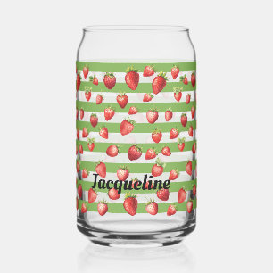 Strawberry Matcha Stripes Personalise Can Glass