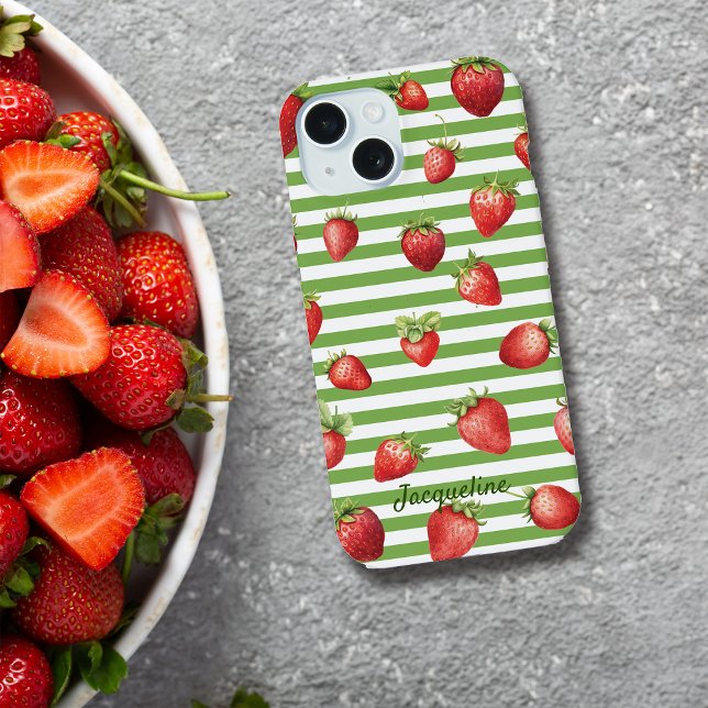 Strawberry Matcha Stripes Personalise Iphone Case (Creator Uploaded)