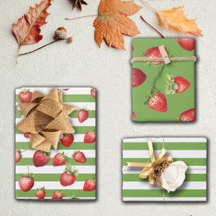 Strawberry Matcha Stripes Wrapping Paper Sheet