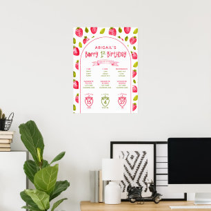 Strawberry Milestone Berry First Birthday Poster