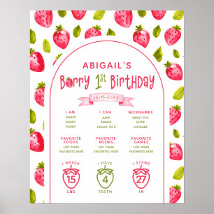 Strawberry Milestones Berry First Birthday Poster