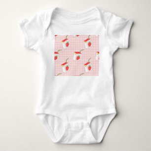 Strawberry Milk Cartoons: Playful Patterns Baby Bodysuit