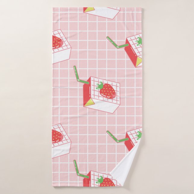 Strawberry Milk Cartoons: Playful Patterns Bath Towel (Bath Towel)