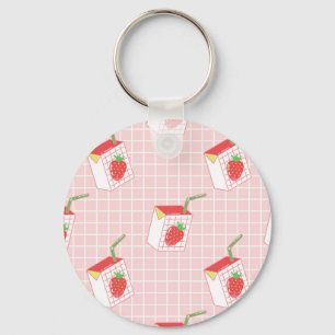 Strawberry Milk Cartoons: Playful Patterns Key Ring