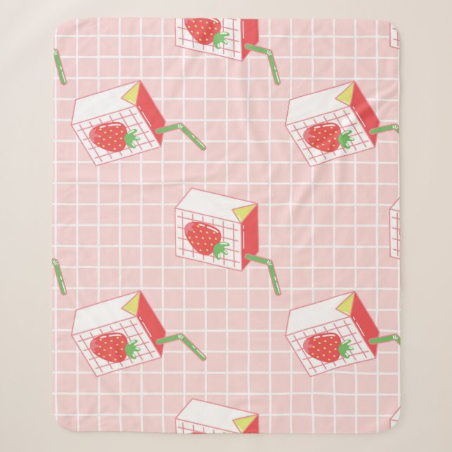 Strawberry Milk Cartoons: Playful Patterns Sherpa Blanket (Front)