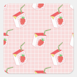 Strawberry Milk Cartoons: Playful Patterns Square Sticker
