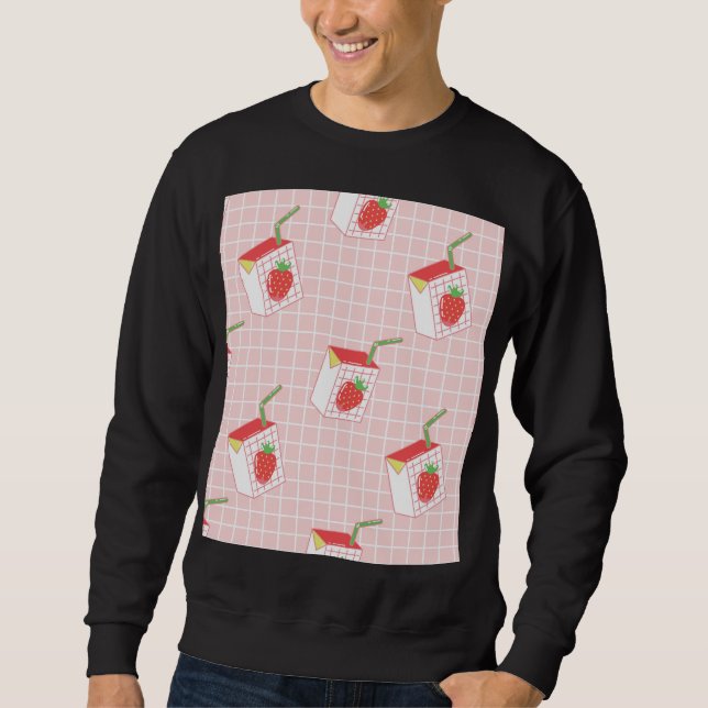 Strawberry Milk Cartoons: Playful Patterns Sweatshirt (Front)