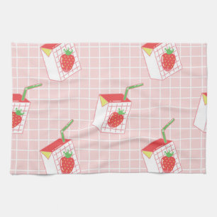 Strawberry Milk Cartoons: Playful Patterns Tea Towel