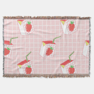 Strawberry Milk Cartoons: Playful Patterns Throw Blanket