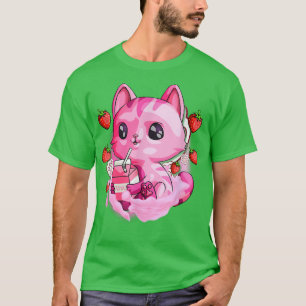Strawberry Milk Cat Cute Kawaii Kitten Anime Gift T-Shirt