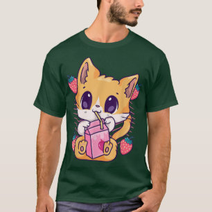 Strawberry Milk Cat Cute Kawaii Kitten Anime Neko T-Shirt