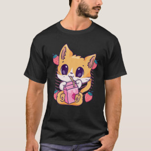 Strawberry Milk Cat Cute Kawaii Kitten Anime Neko T-Shirt