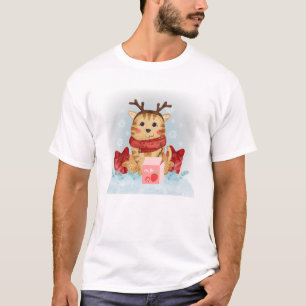 Strawberry Milk Cat Neko Christmas Tonakai Reindee T-Shirt