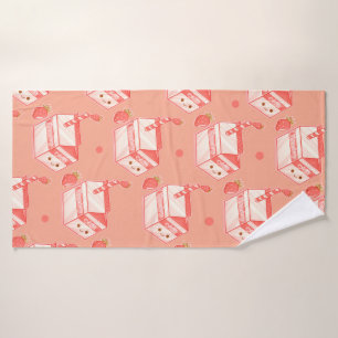 Strawberry milk cute face bath towel set
