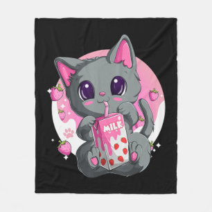 Strawberry Milk For Women Girls Kawaii Anime Cat Fleece Blanket
