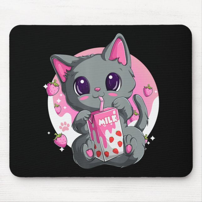 Strawberry Milk  For Women Girls Kawaii Anime Cat  Mouse Mat (Front)