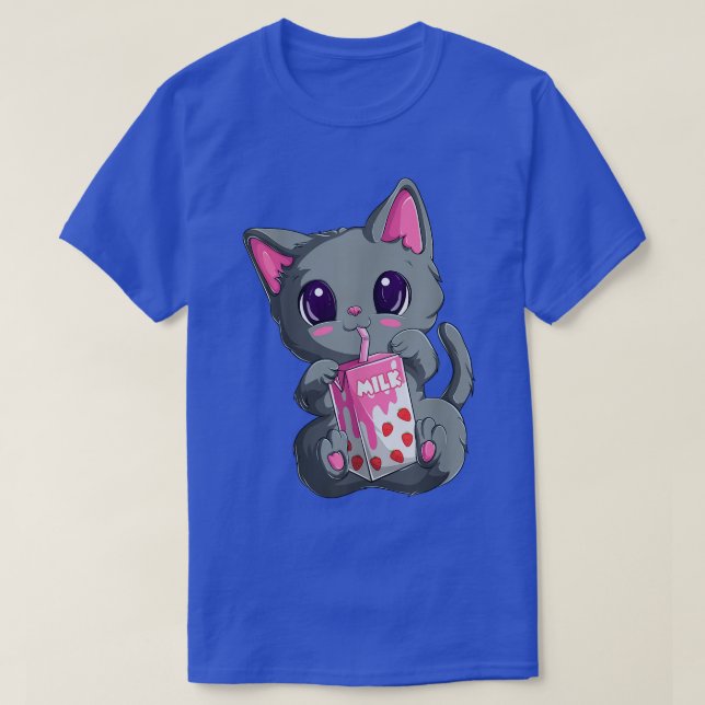 Strawberry Milk  For Women Girls, Kawaii Anime Cat T-Shirt (Design Front)