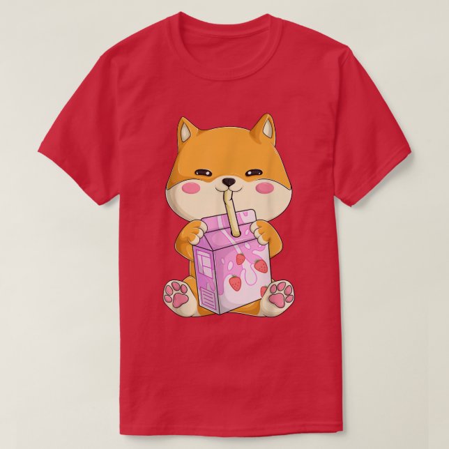 Strawberry Milk  For Women Girls, Kawaii Shiba Inu T-Shirt (Design Front)
