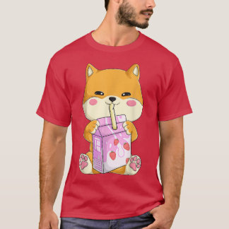 Strawberry Milk  For Women Girls, Kawaii Shiba Inu T-Shirt