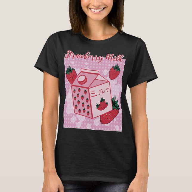 Strawberry Milk Japanese Retro 90s Anime Fruit Aes T-Shirt (Front)