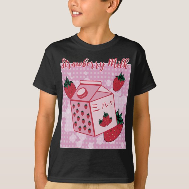 Strawberry Milk Japanese Retro 90s Anime Fruit Aes T-Shirt (Front)