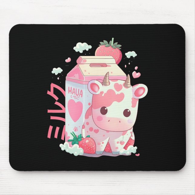 Strawberry Milk Milkshake Cow Carton Cute Kawaii J Mouse Mat (Front)