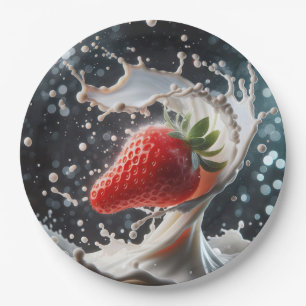 Strawberry Milk Splash Paper Plate