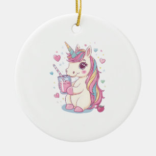 Strawberry Milk Unicorn (2) Ceramic Tree Decoration