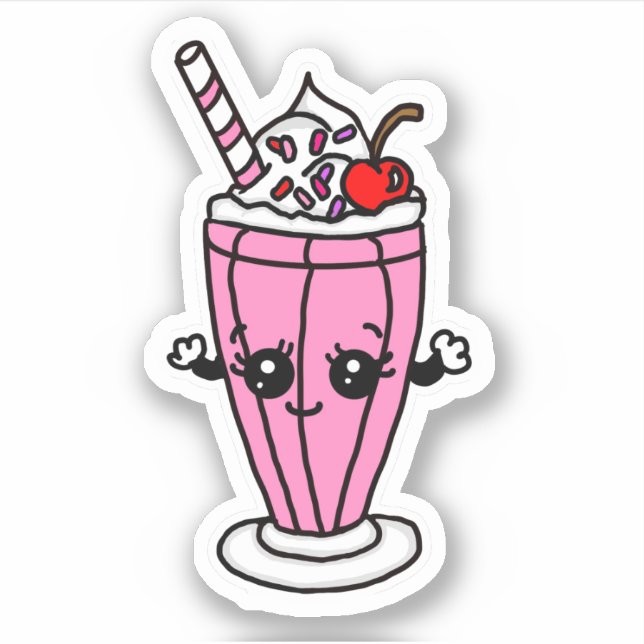 Strawberry Milkshake  Cartoon Sticker (Front)