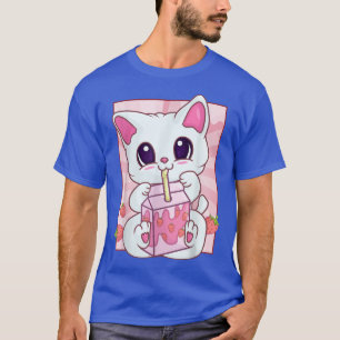 Strawberry Milkshake Cat For Women Girls, Kawaii A T-Shirt