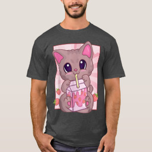 Strawberry Milkshake Cat For Women Girls, Kawaii M T-Shirt