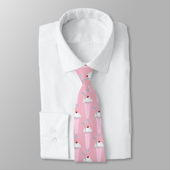 Strawberry milkshake ice cream shop fun tiled tie (Tied)