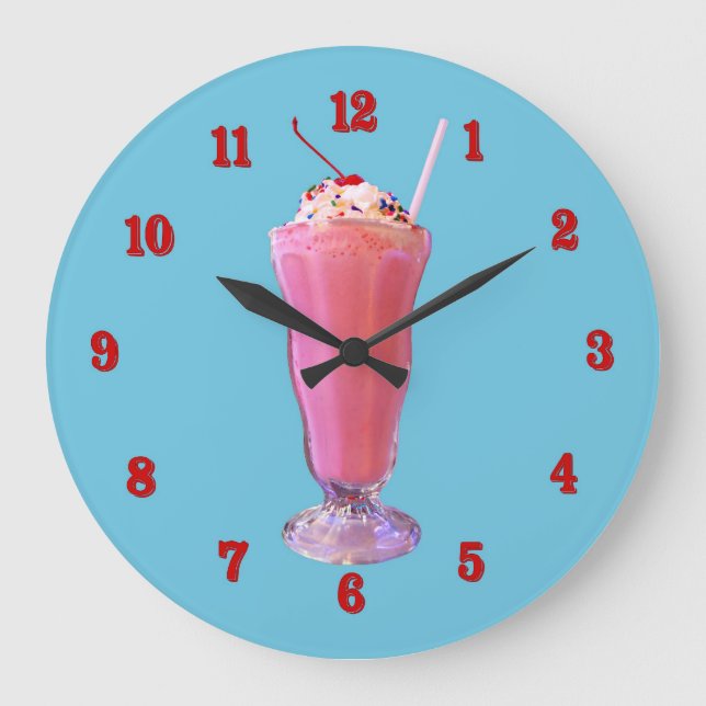 Strawberry Milkshake Large Clock (Front)