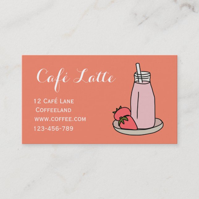 Strawberry milkshake retro cute cafe coffee shop business card (Front)