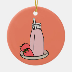 Strawberry Milkshake retro pink Ceramic Tree Decoration