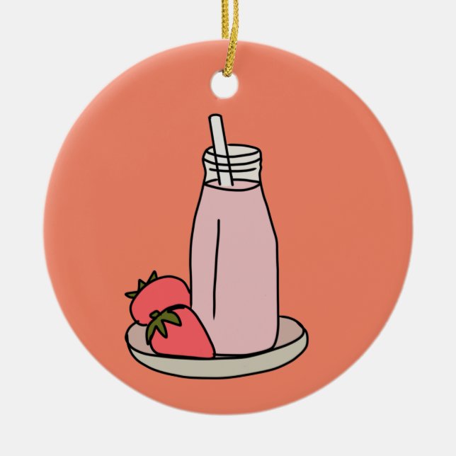 Strawberry Milkshake retro pink Ceramic Tree Decoration (Front)