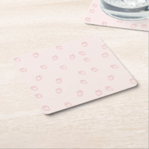 Strawberry Minimalism Square Paper Coaster