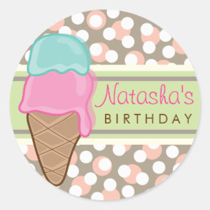 Strawberry Mint Ice Cream Birthday Party Sticker