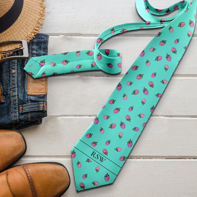 Strawberry Modern Add Initials Bright Bold Novelty Tie (Creator Uploaded)