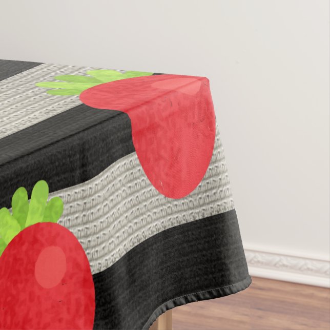 Strawberry Modern Black & White Stripes Tablecloth (In Situ)