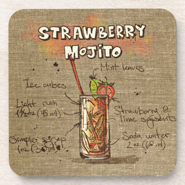 Strawberry Mojito Cocktail Drink Coaster (Front)