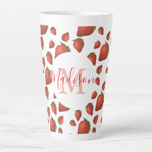 Strawberry Monogram Initial Name Latte Mug