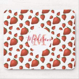 Strawberry Monogram Initial Name Mouse Mat