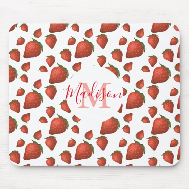 Strawberry Monogram Initial Name Mouse Mat (Front)