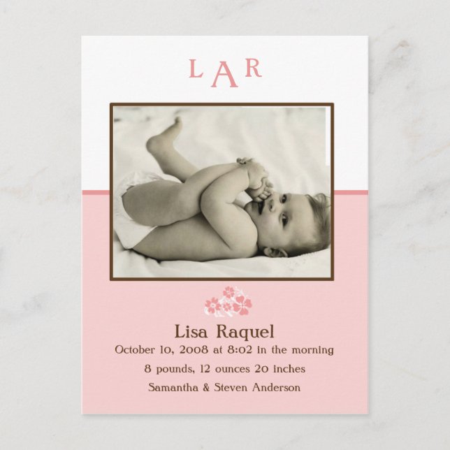 Strawberry Monogram Photo Birth Announcement (Front)