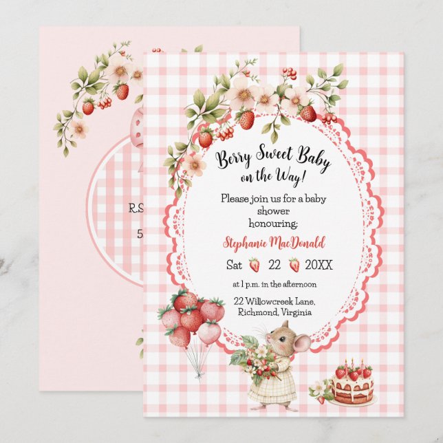 Strawberry Mouse Baby Shower Invitation (Front/Back)