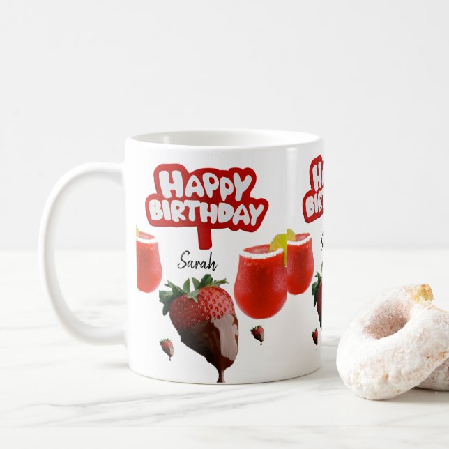 Strawberry Mug Happy Birthday Mug (With Donut)