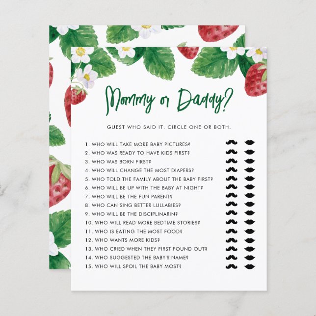 Strawberry Mummy or Daddy Baby Shower Game (Front/Back)