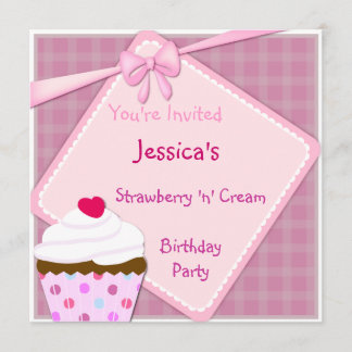 Strawberry N Cream Cupcake Invite