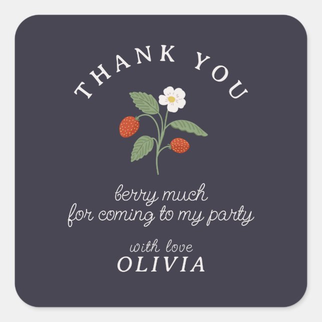 Strawberry navy thank you  square sticker (Front)